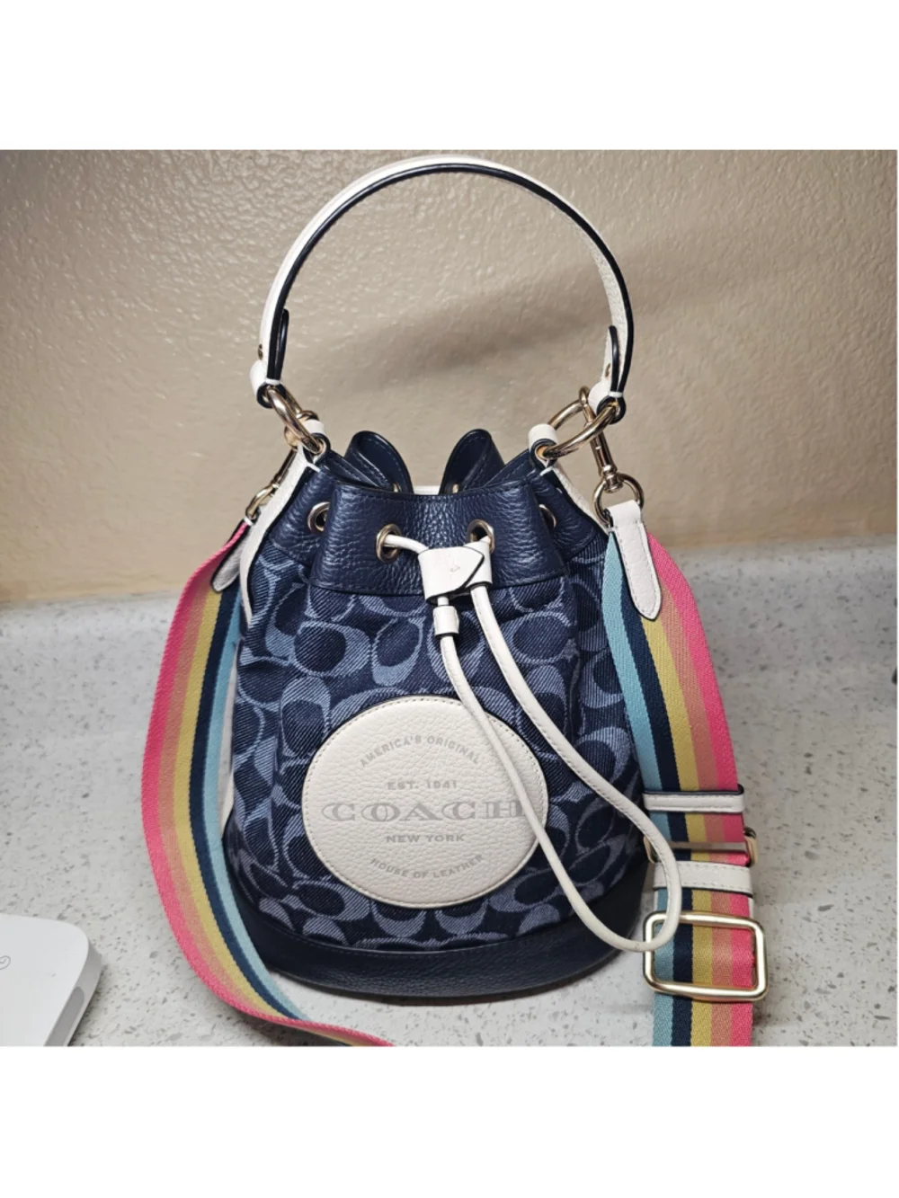 COACH Dempsey Drawstring Bucket Bag in Signature Denim C4101